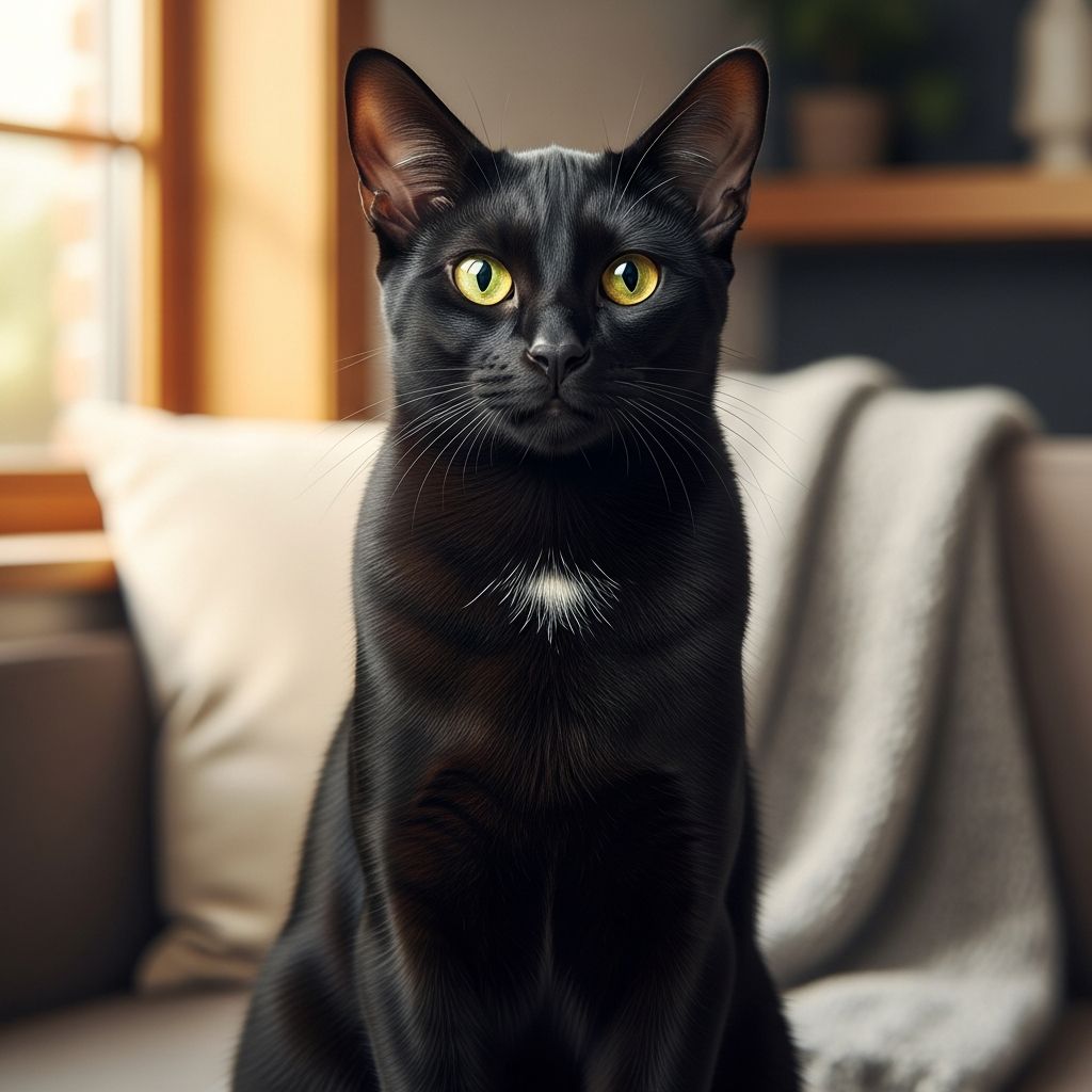 Discover the elegant Bombay cat: miniature black panther with copper eyes, affectionate personality, and unique breed characteristics.