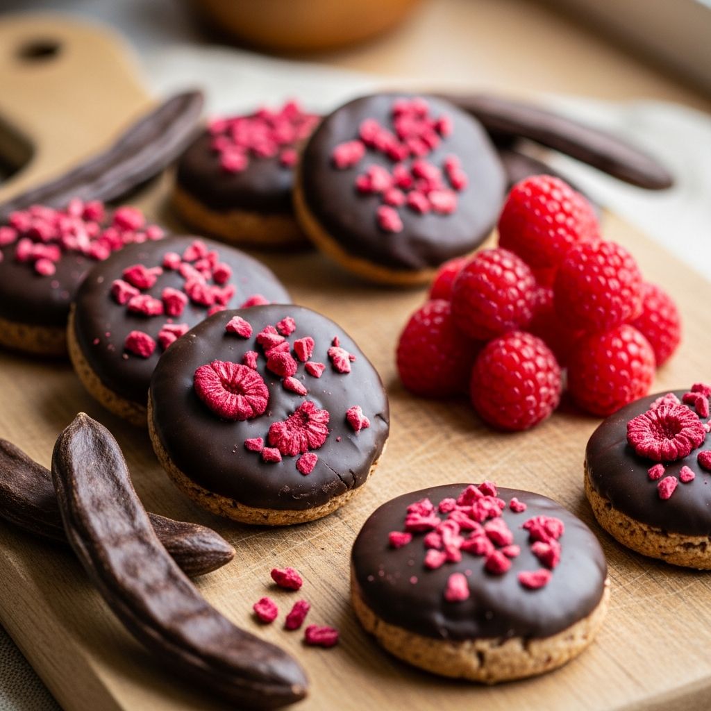 Carob-Covered Raspberry Cookies Recipe for Dogs A delicious dog-safe treat inspired by Girl Scouts Raspberry Rally cookies.