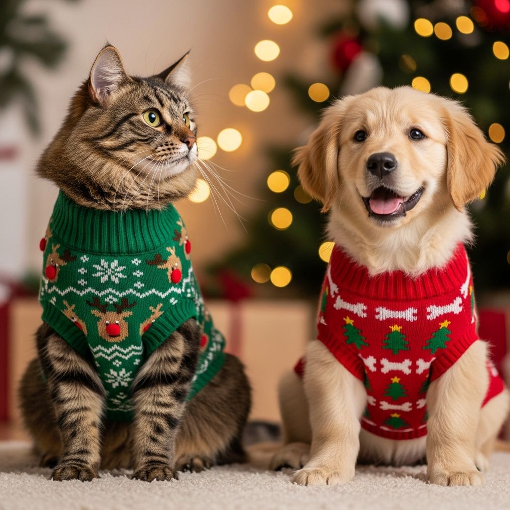 Cat & Dog Christmas Sweaters: Safety, Style & Fit Complete guide to choosing, fitting, and safely dressing your pets in holiday sweaters.