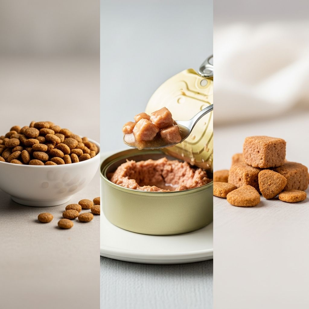 Dry, Canned, or Semi-Moist: Food Choices for Cats Complete guide to selecting the best cat food: comparing dry kibble, canned, and semi-moist options.