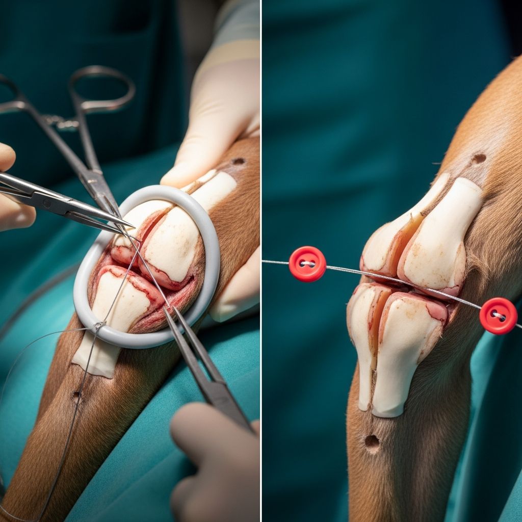 Complete guide to CCL repair surgery options: extracapsular lateral suture and TightRope procedures.