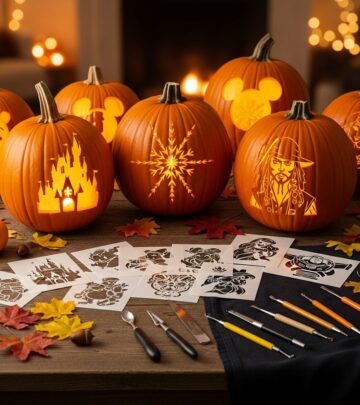 Transform your pumpkins with beloved Disney character stencils for magical Halloween decorations.