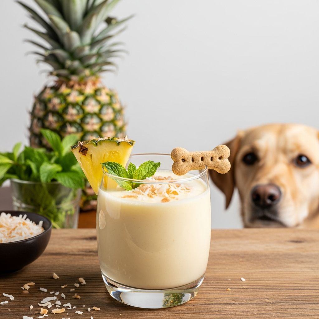 DIY Dog Treat: Piña Colada Inspired Calming Mutt Mocktail Create a refreshing piña colada-inspired mocktail to help soothe your anxious pup this summer.