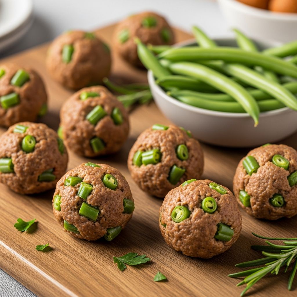DIY Pork Meatball with Green Beans Dog Treat Create a delicious homemade pork meatball treat for your dog using fresh ingredients from your kitchen.