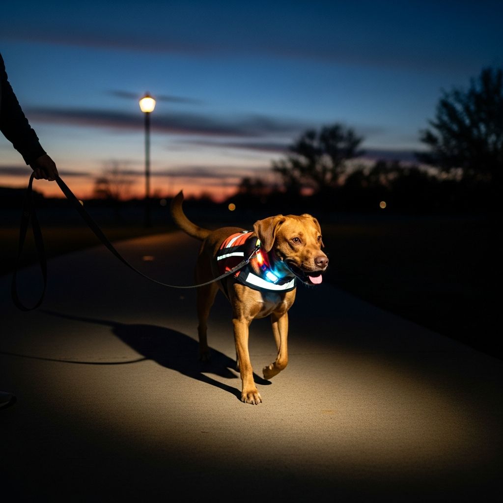 Essential safety guidance to keep your dog protected during evening and nighttime walks.