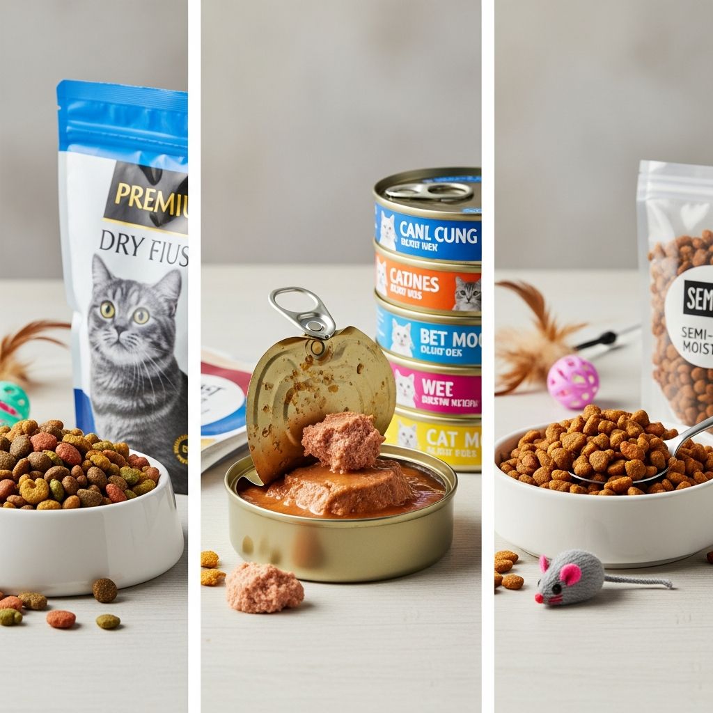 Dry, Canned, or Semi-Moist: Food Choices for Cats Complete guide to choosing the best cat food: comparing dry kibble, canned, and semi-moist options.