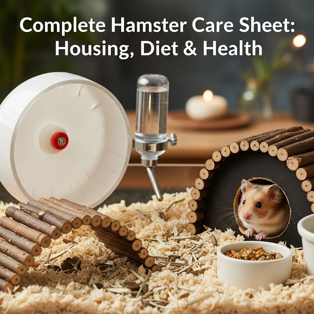 Complete Hamster Care Sheet: Housing, Diet & Health Master hamster care with comprehensive guidance on housing, nutrition, health, and enrichment.