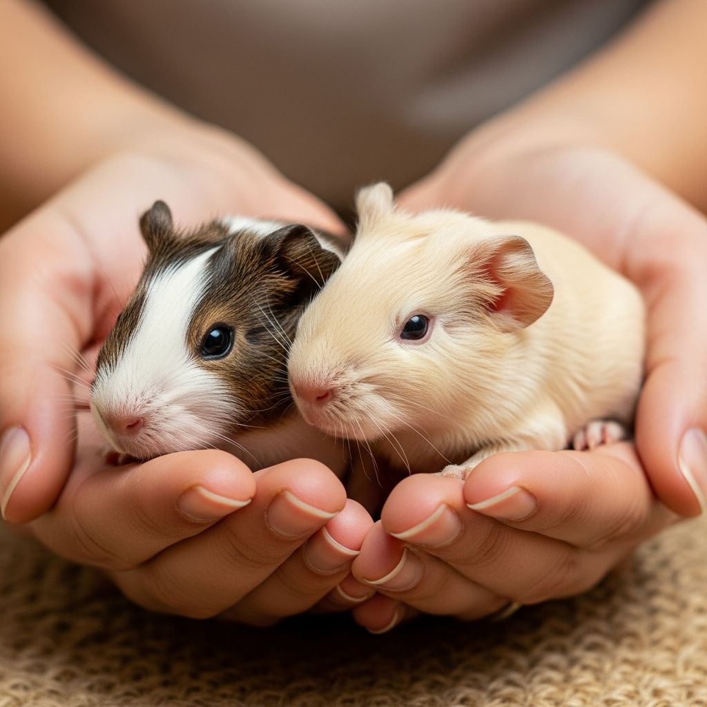 Learn safe handling practices and care guidelines for newborn guinea pigs from birth through weaning.