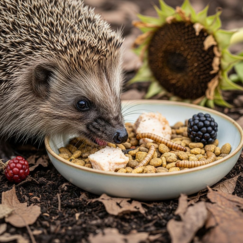 Complete guide to feeding pet hedgehogs with proper nutrition and dietary recommendations.