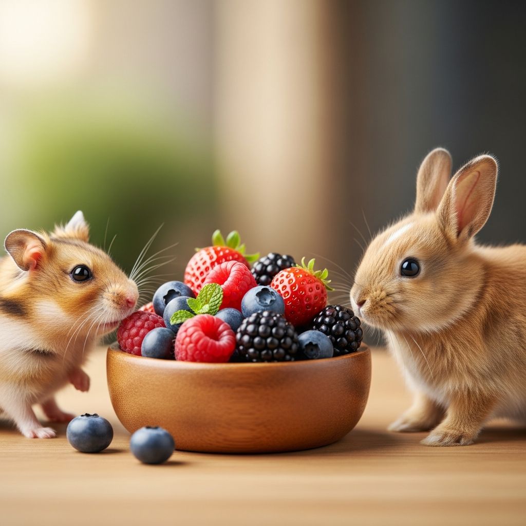 Nutritionally complete treats combining hay and natural fruits for rabbits and guinea pigs.