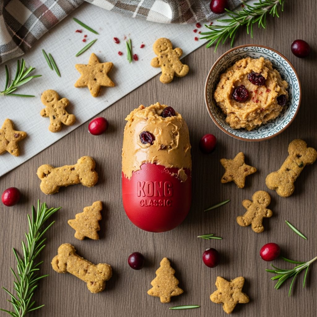 Delight your furry friend this season with three easy, delicious KONG-stuffed holiday treats.