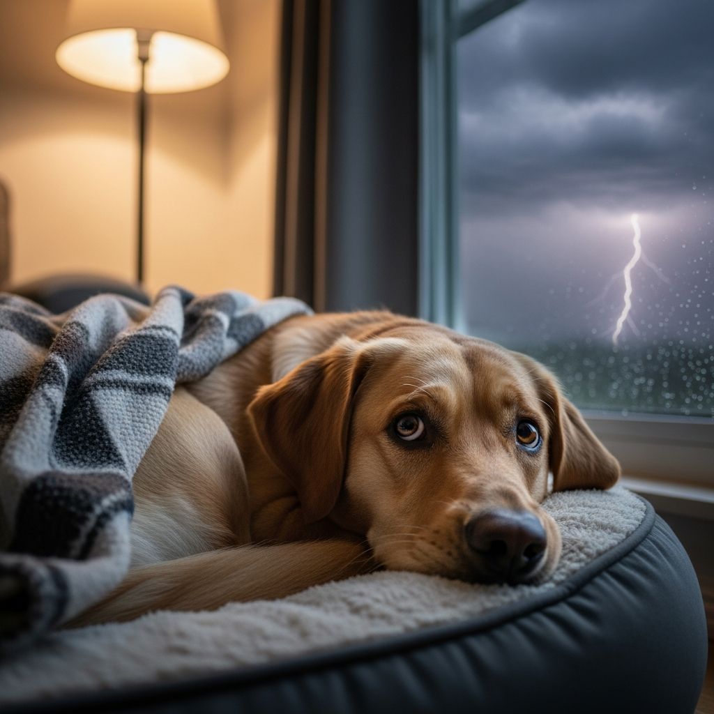 Effective strategies to calm anxious dogs during thunderstorms and loud noises.