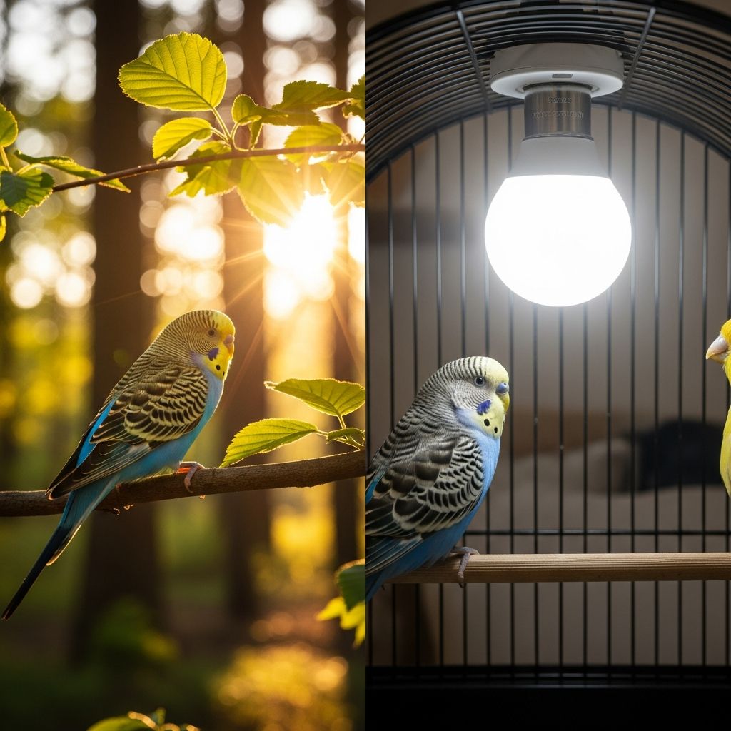 Complete guide to bird lighting: natural sunlight benefits and full-spectrum bulb alternatives for pet bird health.