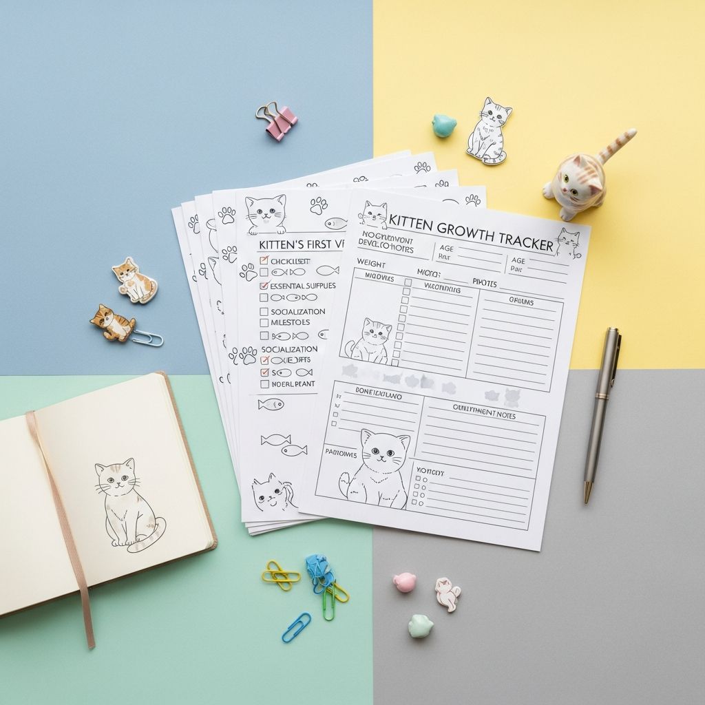 Free printable checklists, feeding schedules, and vet visit trackers for new kitten parents.