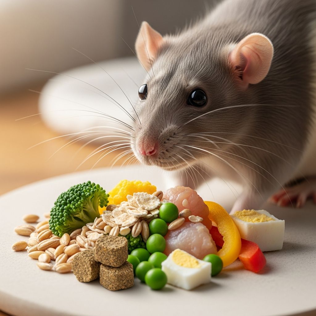 Essential dietary guidelines for maintaining optimal health and nutrition in pet rats.