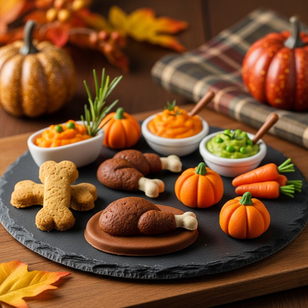 Thanksgiving Dinner DIY Dog Treat Recipe Easy homemade Thanksgiving dog treats featuring pumpkin, sweet potato, and turkey bacon.