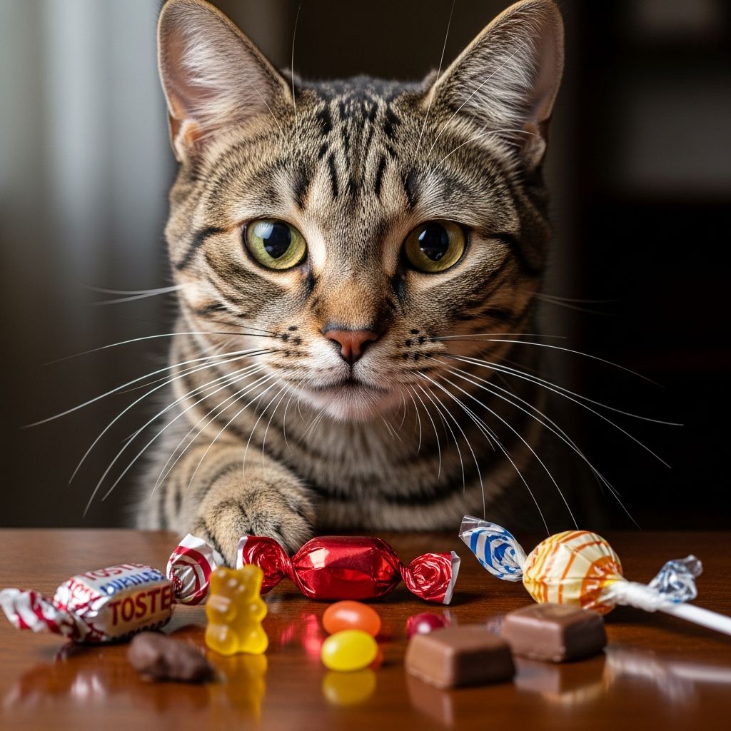 Discover why candy is dangerous for cats, from toxic chocolate to choking hazards and sugar overload risks.