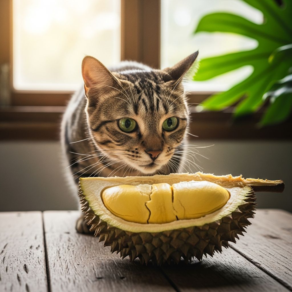 Vet-reviewed facts on durian safety for cats, potential risks, nutritional info, and safer fruit alternatives.
