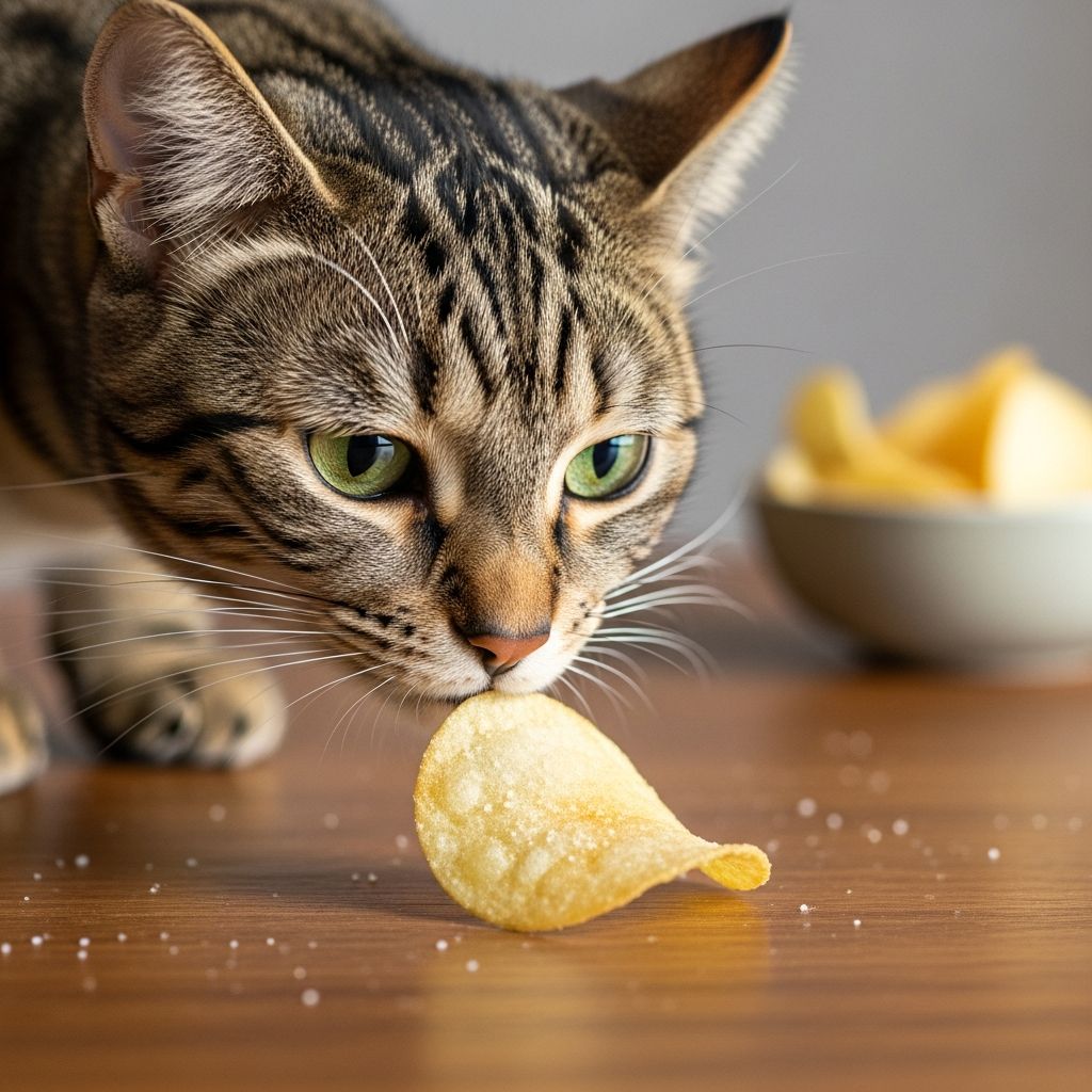 Vet-reviewed facts on whether potato chips are safe for cats, health risks, and better snack alternatives.