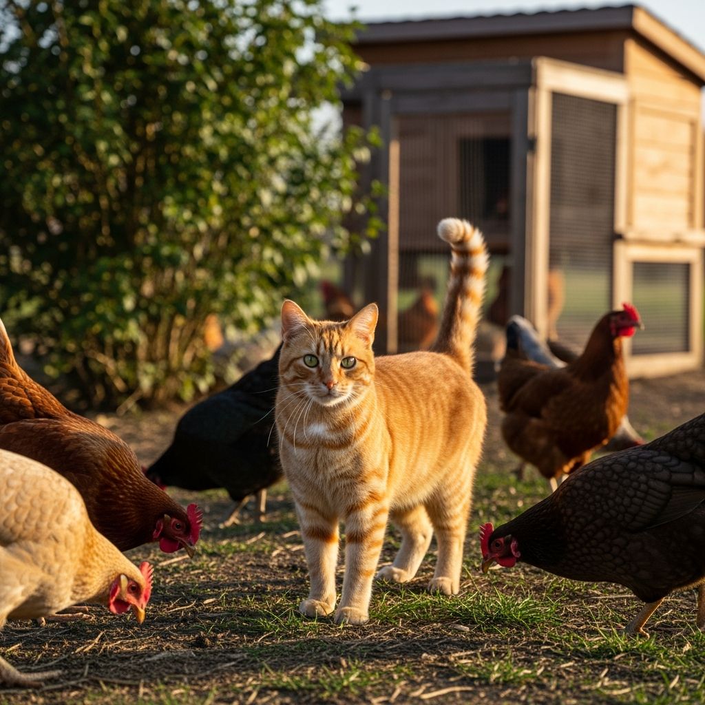 Explore if domestic cats can serve as protectors for chicken flocks, weighing risks, benefits, and safe integration strategies for backyard harmony.