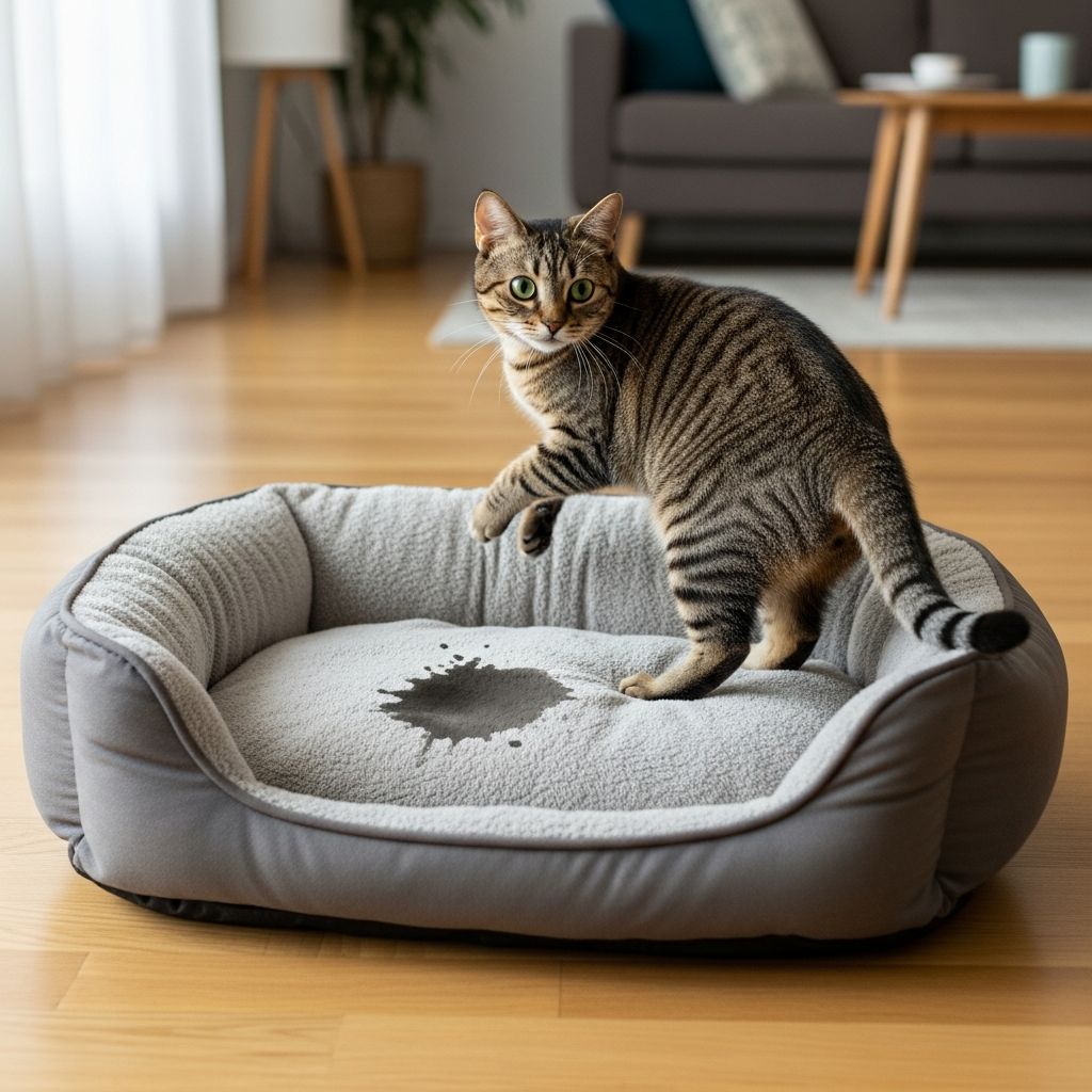Discover the medical and behavioral reasons behind inappropriate feline urination on pet beds.