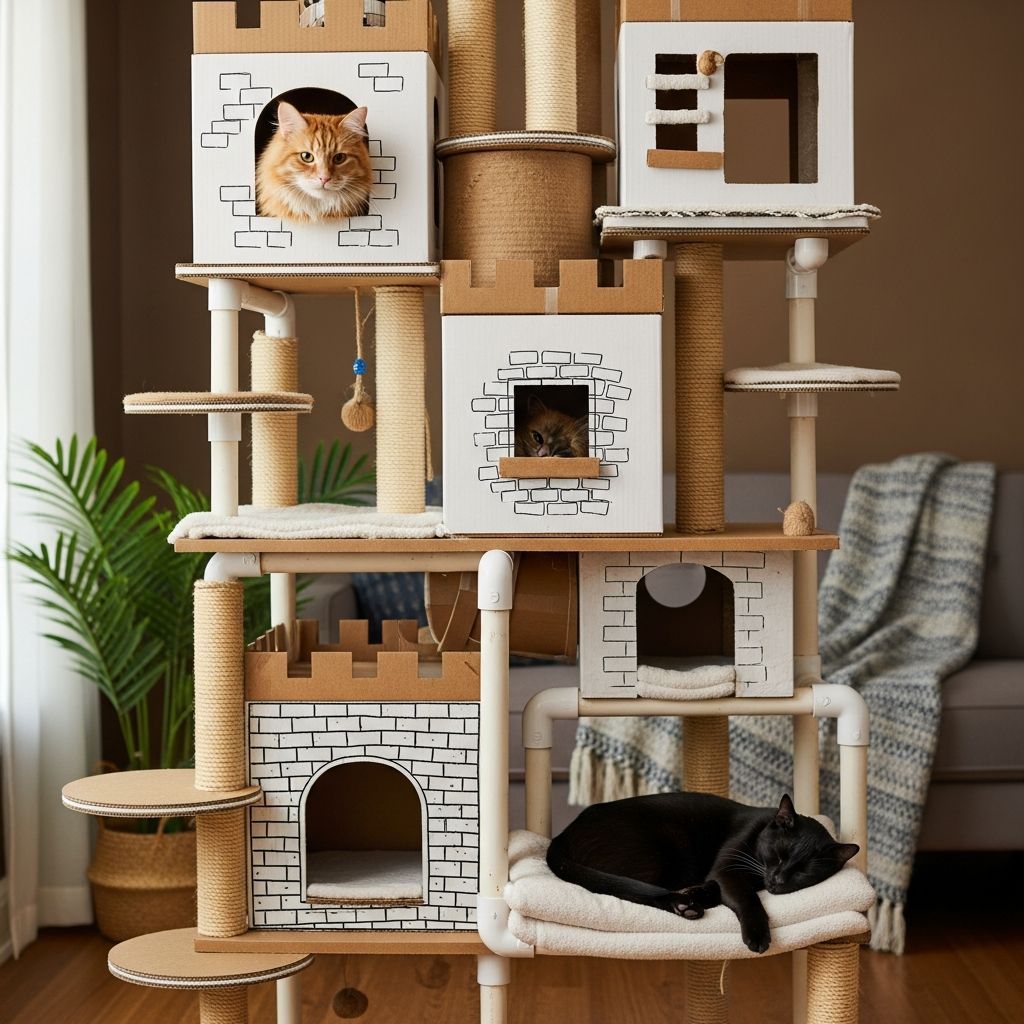 DIY Cat Castles: 6-Step Cardboard Fortress Building Guide Transform recycled cardboard into enchanting feline fortresses with these creative, budget-friendly DIY projects your cat will adore.