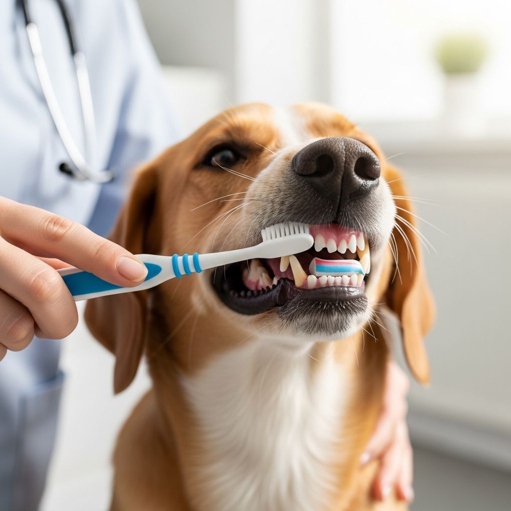 Essential guide to preventing dental disease, brushing techniques, and professional care for your dog's healthy smile.