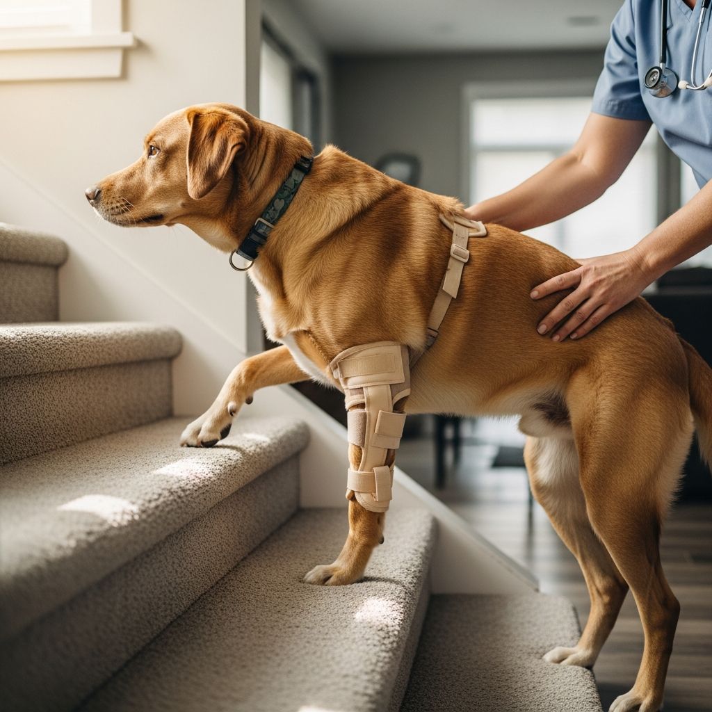 Learn when and how to safely reintroduce stairs during your dog's ACL surgery recovery journey.