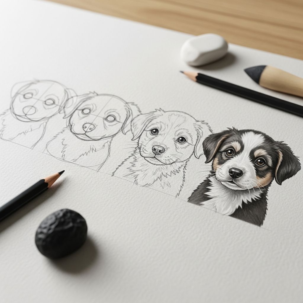 Drawing Adorable Puppies Step-By-Step: Easy Guide For Beginners Master the art of sketching cute puppies with simple shapes and techniques for beginners to create lifelike canine art.