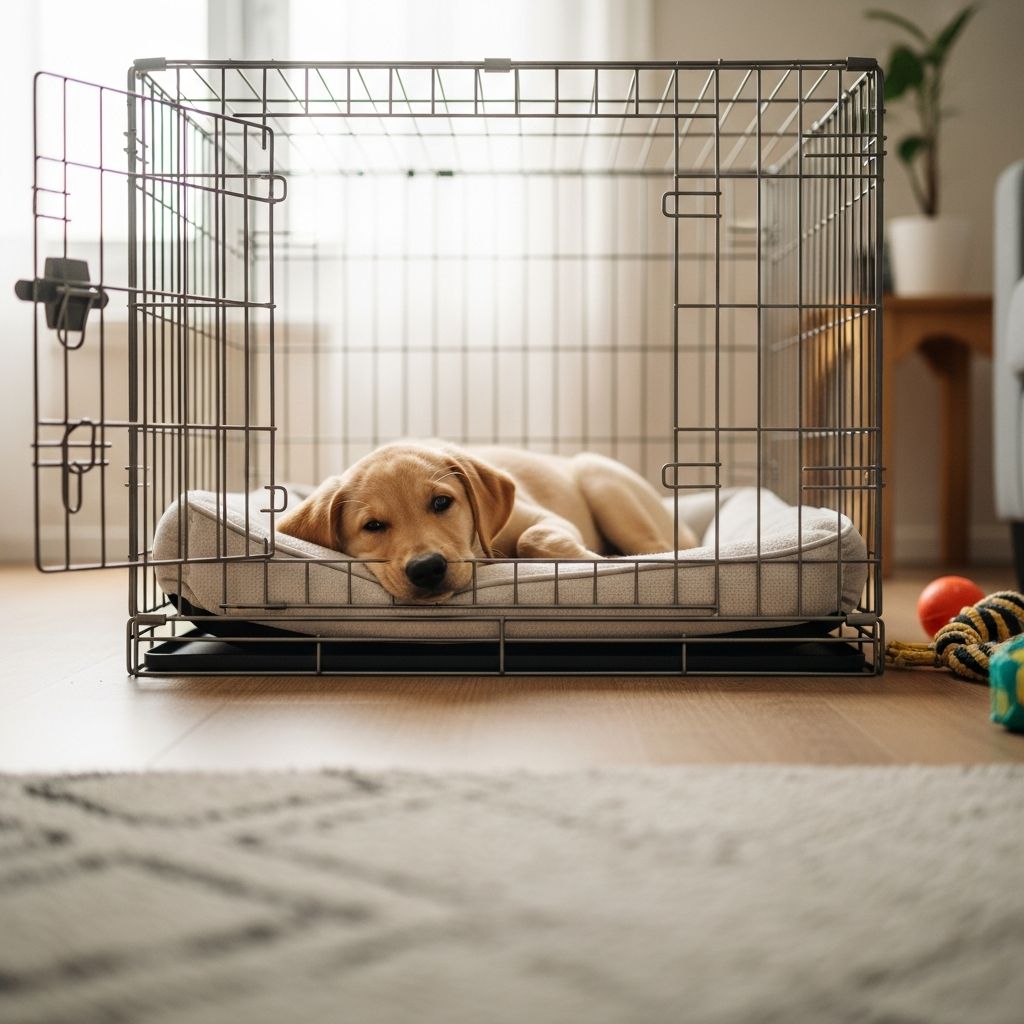 Gentle, step‑by‑step crate training to help your puppy love their safe space, sleep better, and learn good potty and home habits.