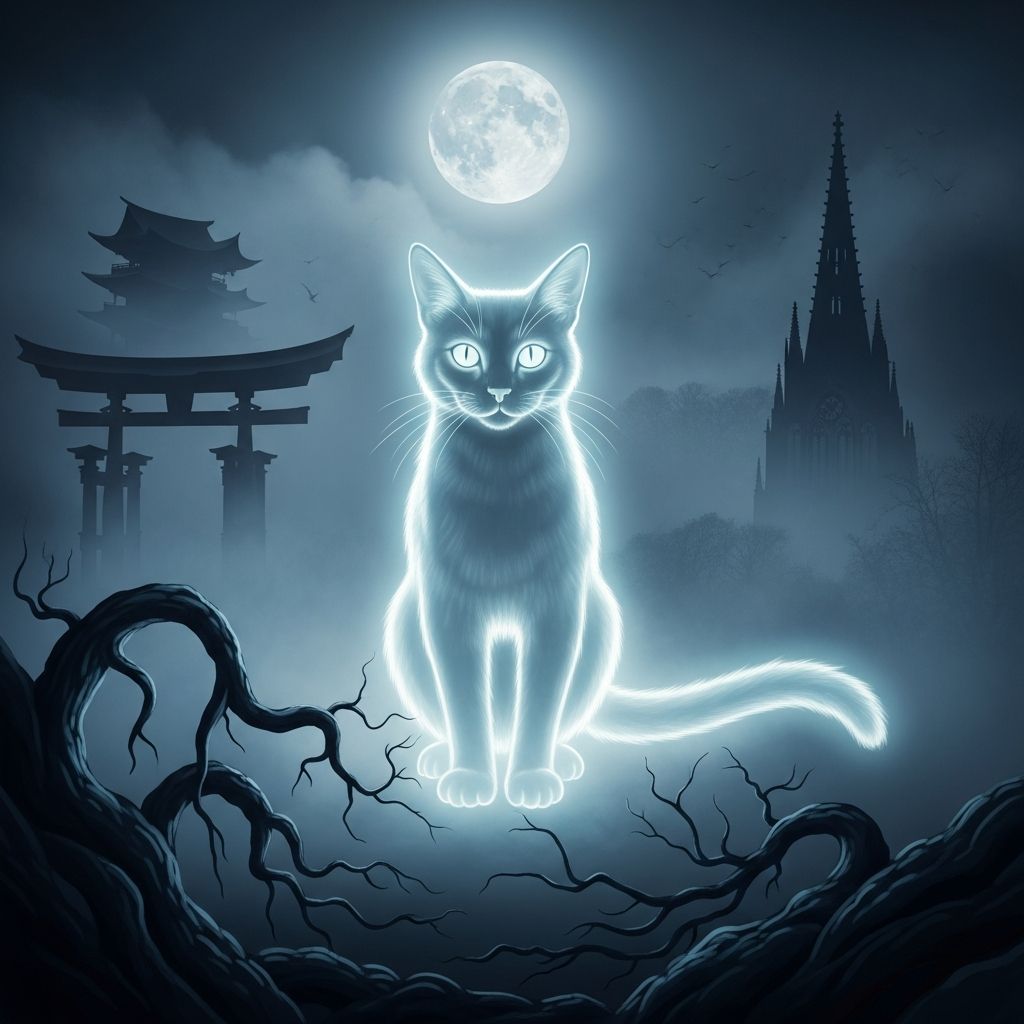Eerie Feline Phantoms: Global Cat Ghost Tales Discover chilling legends of spectral cats that haunt historic sites, predict disasters, and weave through folklore worldwide, blending myth with mystery.