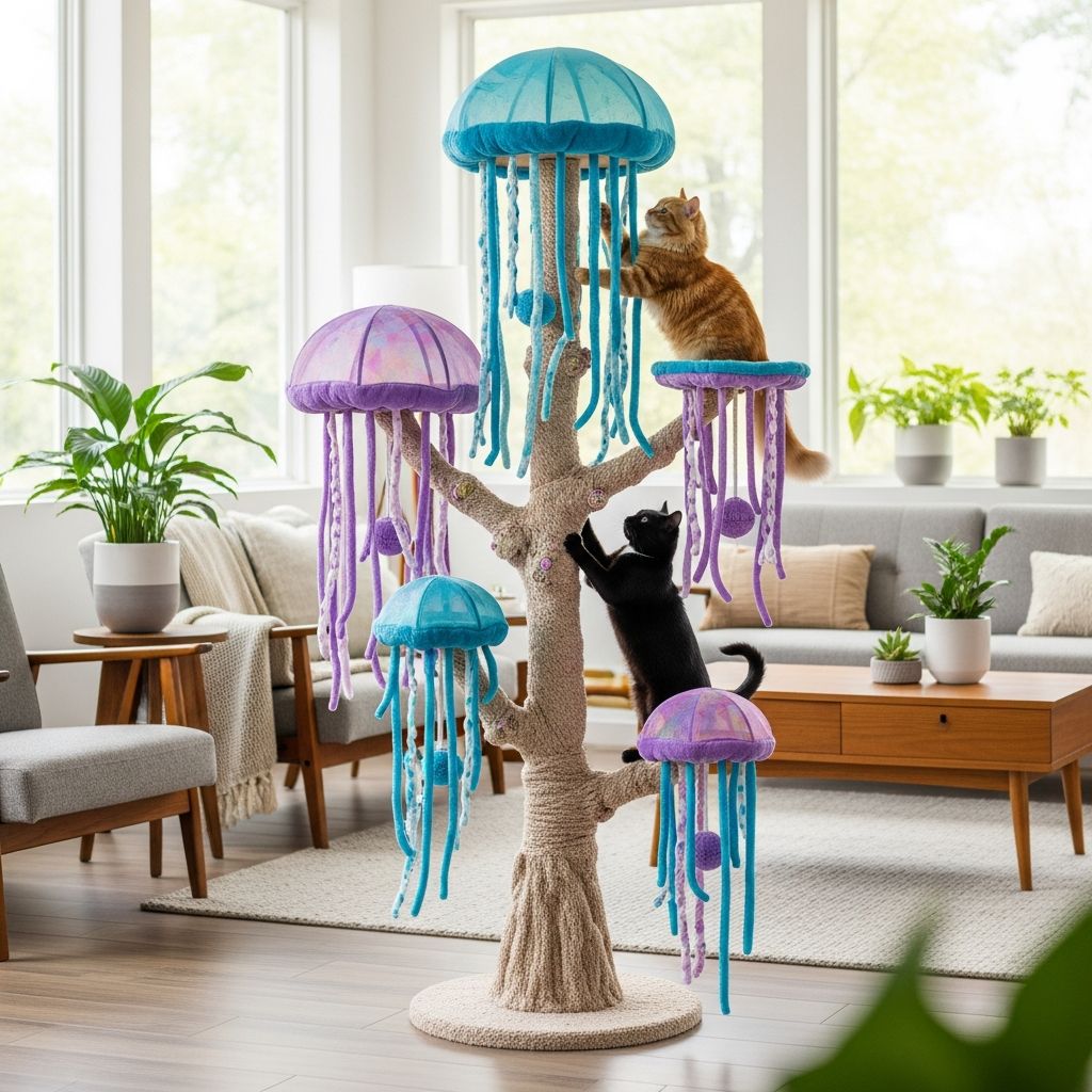 Eyesore to Centerpiece: Jellyfish Cat Tree Transform your cat tree from an eyesore to a glowing furniture centerpiece with the innovative Jellyfish Cat Tree by Purr Nook.