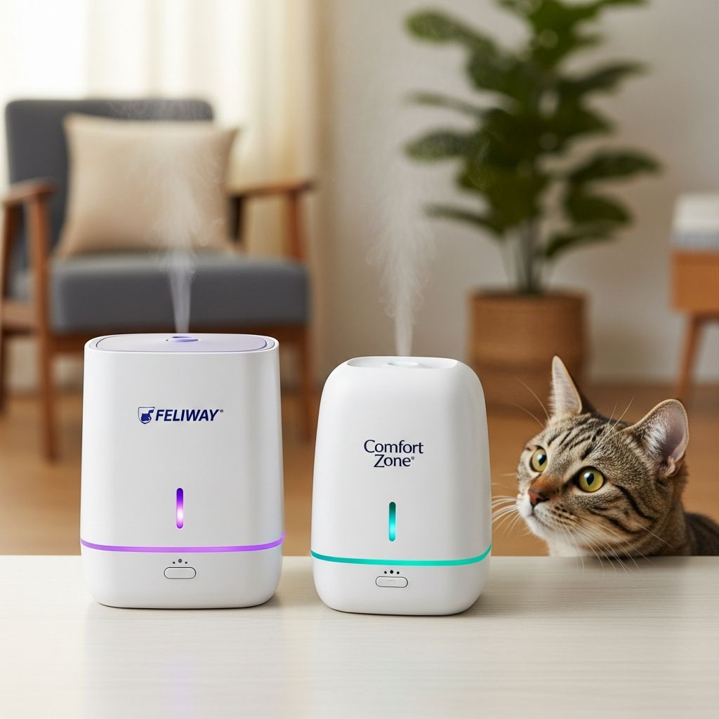 Discover the key differences between Feliway and Comfort Zone pheromone diffusers to help reduce cat stress, scratching, and urine marking effectively.