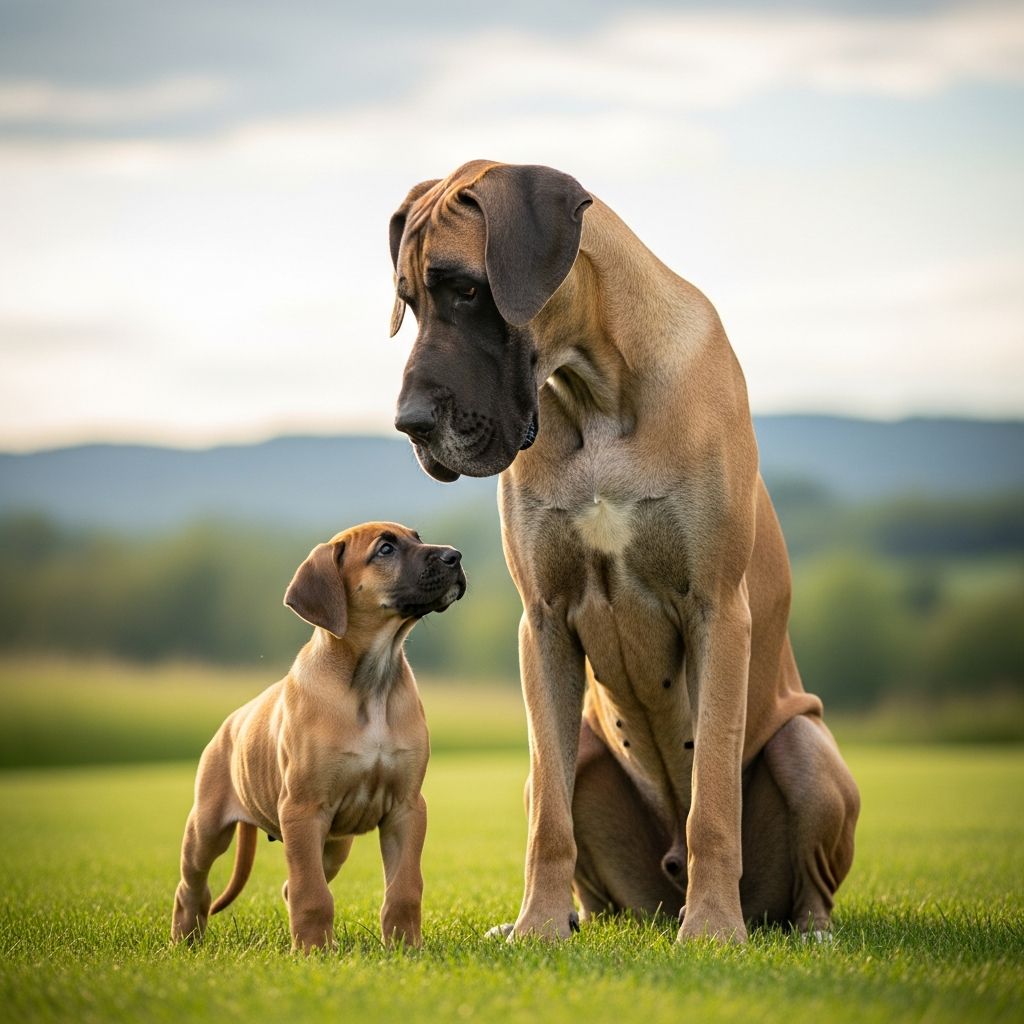 Track your Great Dane's growth journey from puppy to full-sized companion.
