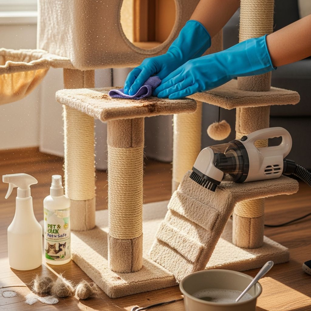 Master the art of cat tree cleaning with our step-by-step guide to keep your feline's favorite playground spotless and safe.