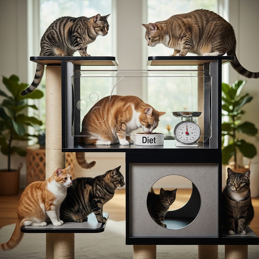 How To Put One Cat On A Diet: Expert Tips For Multi-Cat Homes Expert strategies to help your overweight cat slim down without starving housemates in multi-cat homes.