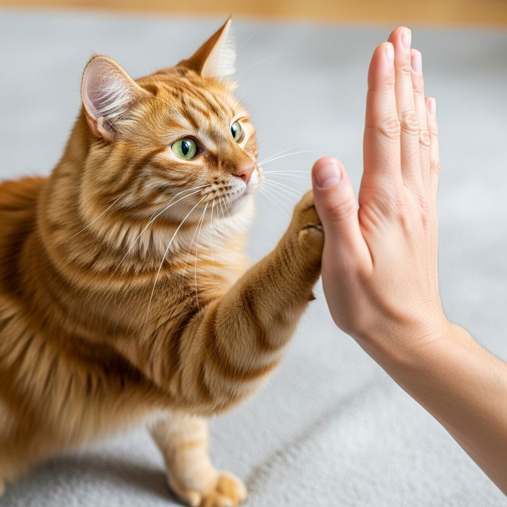Unlock your cat's potential with this simple step-by-step guide to teaching the fun high five trick using positive reinforcement.