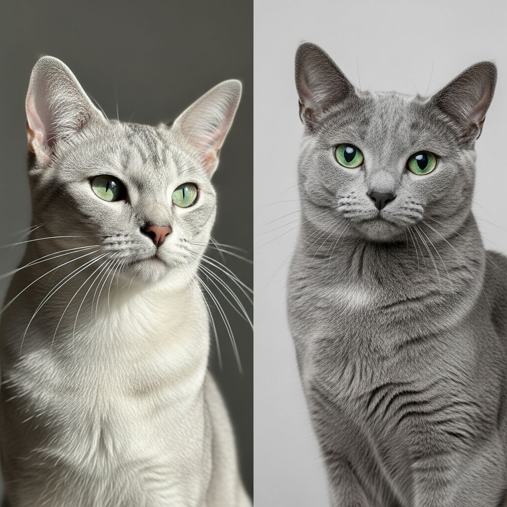 Korat Cat vs Russian Blue: Key Differences Discover the main differences between Korat and Russian Blue cats in appearance, temperament, health, and care to choose your ideal feline companion.