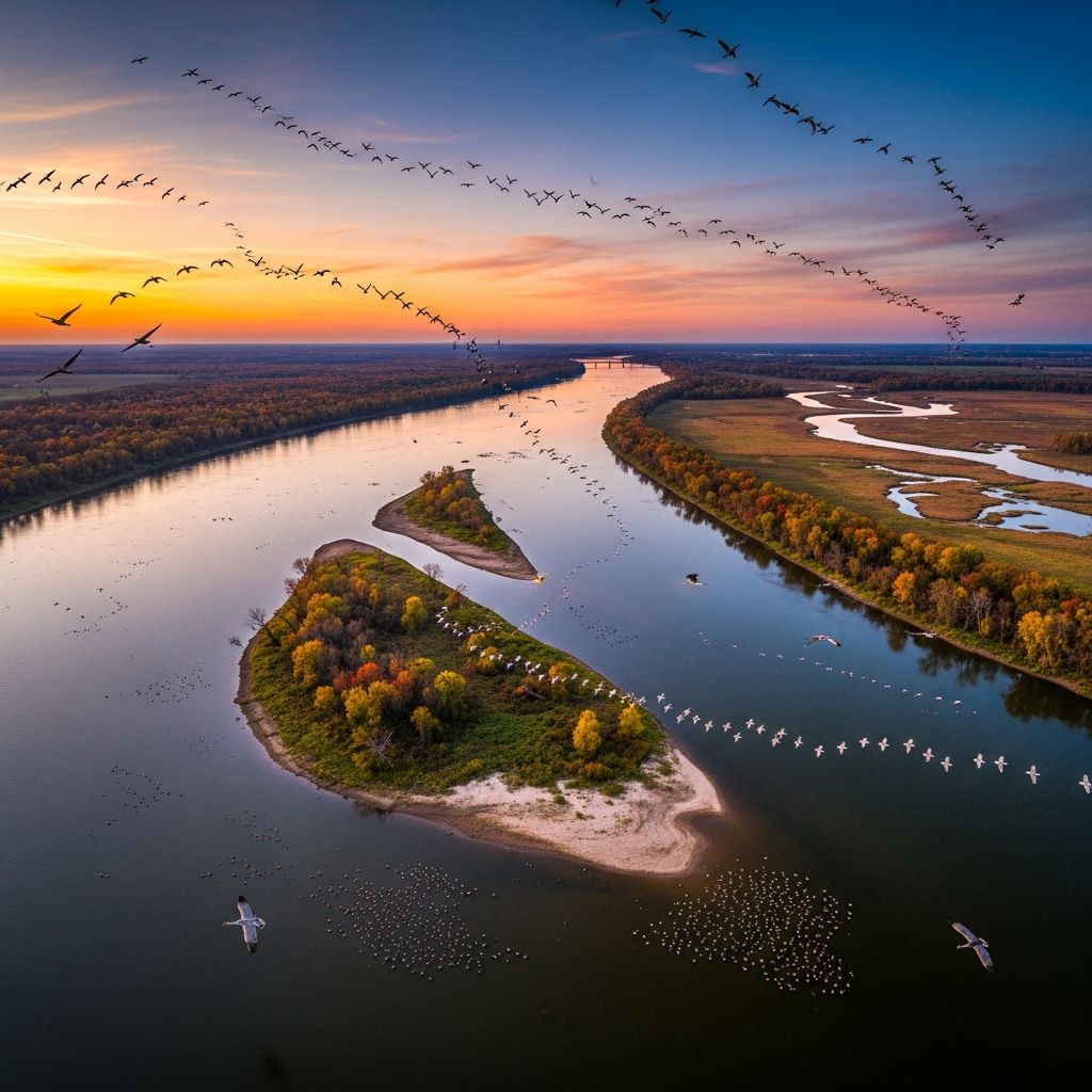 Discover the Mississippi Flyway, North America's premier bird migration corridor, hosting millions of avian travelers annually on their epic journeys.