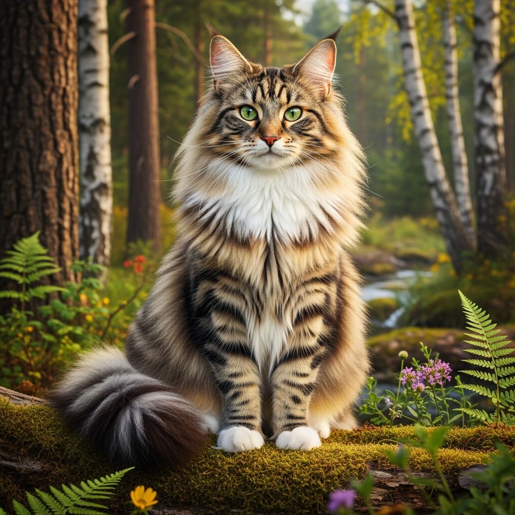 Discover 60+ stunning Norwegian Forest Cat colors and patterns, from solids to tabbies, with detailed breed standards and pictures.