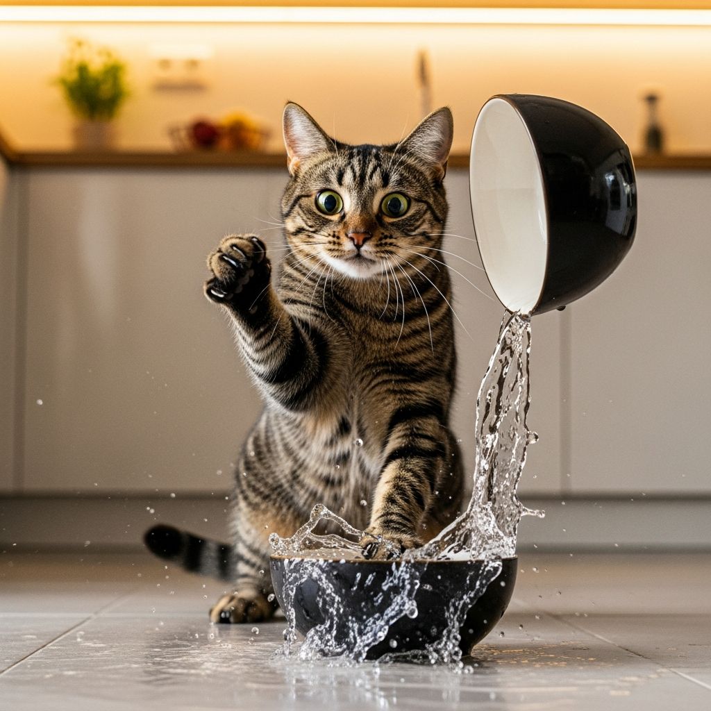 Uncover the reasons behind your cat's water bowl antics and discover practical solutions to keep your home dry and your feline happy.