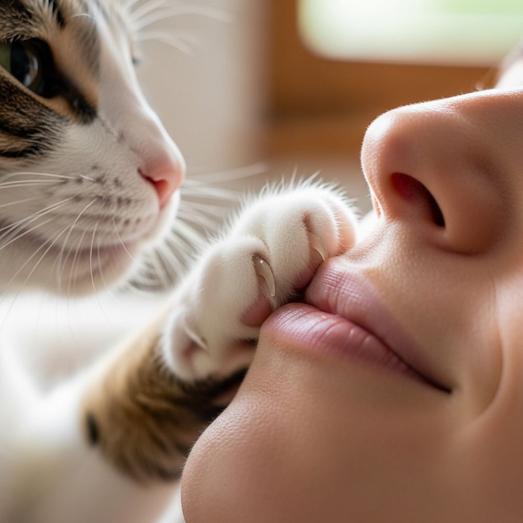 Discover what your cat means when they place their paw on your mouth and what it reveals about your bond.