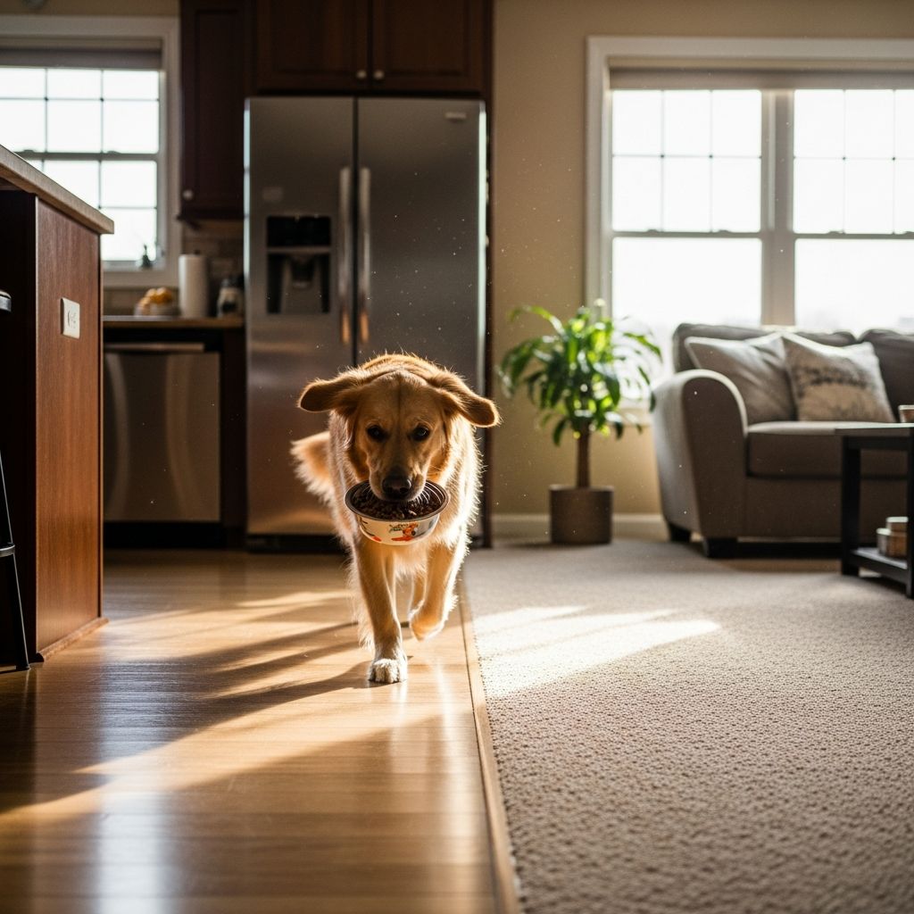 Uncover the instinctual, sensory, and social reasons behind your dog's quirky habit of carrying kibble to the carpet for mealtime.