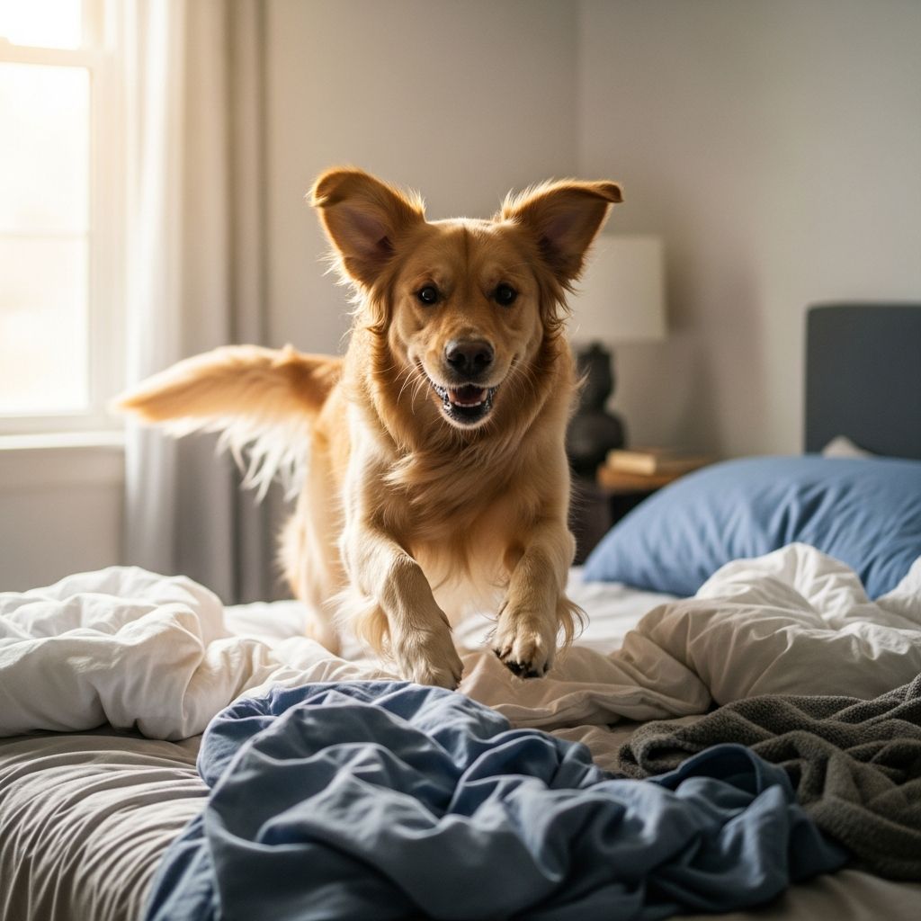 Uncover the reasons behind your dog's wild bed antics and discover practical ways to manage this energetic display for a calmer home.