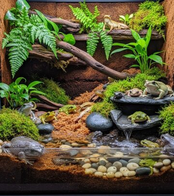 Master the art of creating thriving habitats for amphibians with expert guidelines on enclosures, water, feeding, and health maintenance.