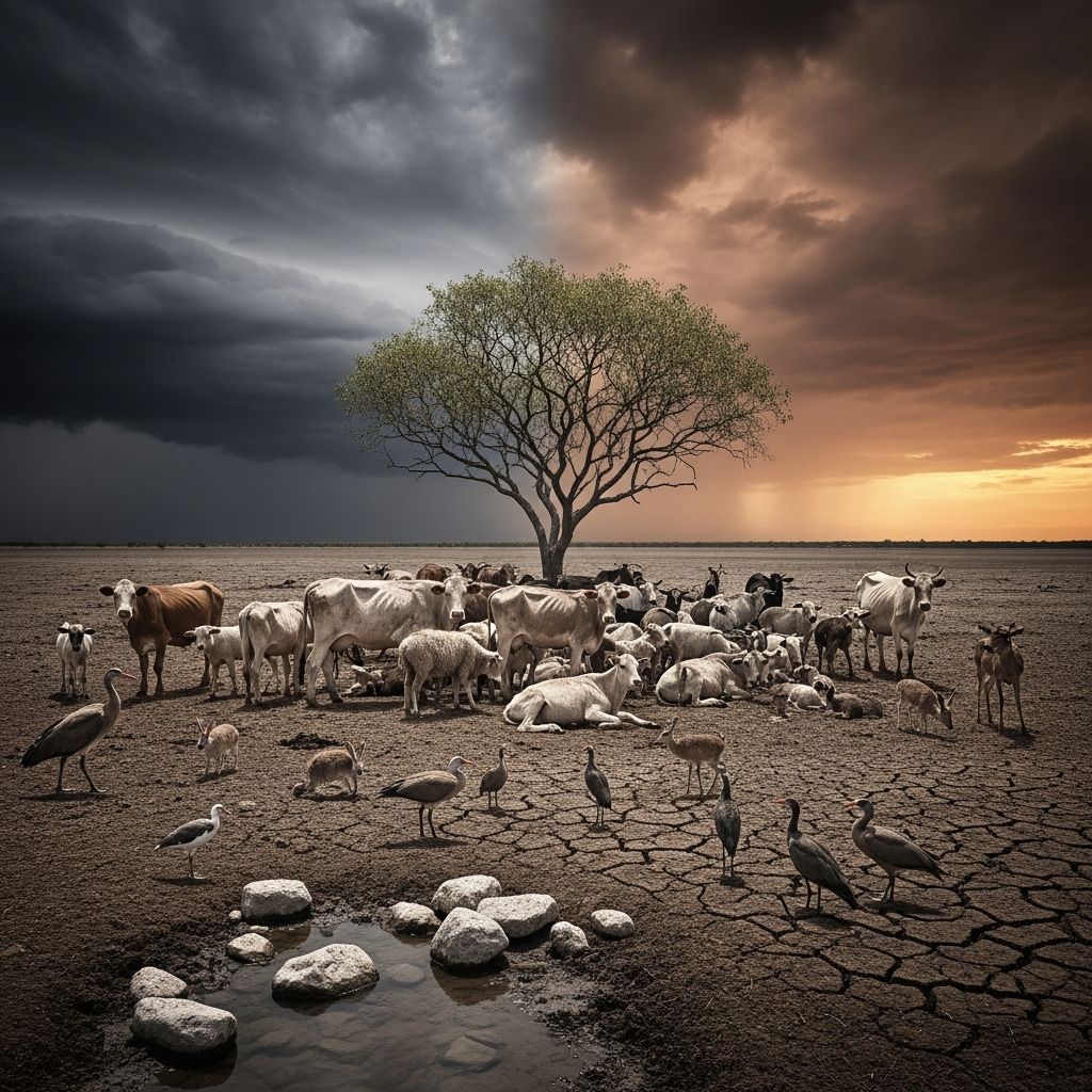 Climate Impacts on Livestock and Wildlife in Food Systems Exploring how rising temperatures and shifting ecosystems challenge cattle farming and native wildlife, threatening Australia's food production stability.