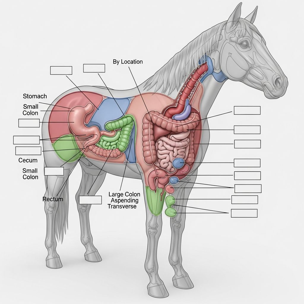 Explore colic causes in horses organized by digestive tract areas, with symptoms, diagnostics, and targeted treatments for better equine care.