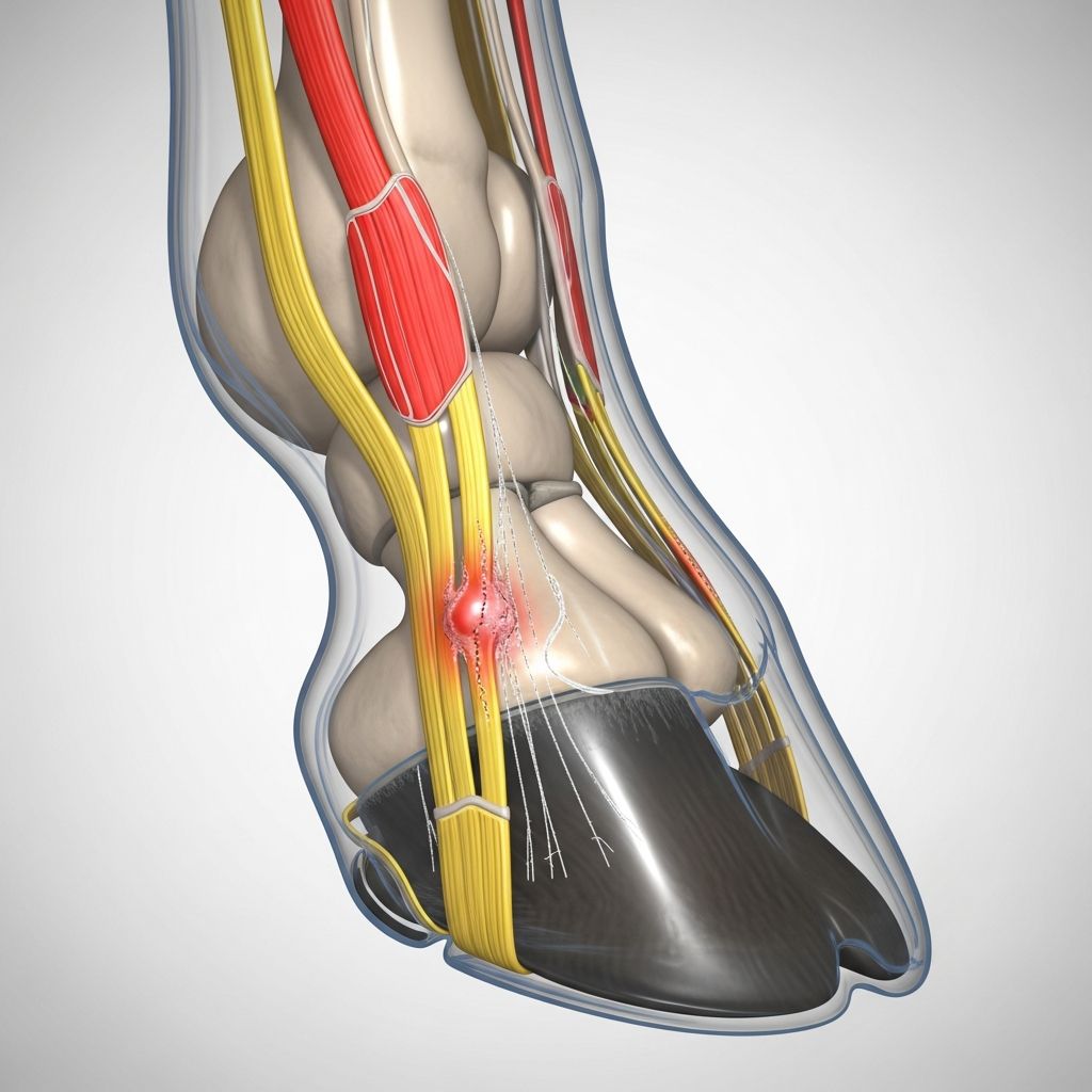 Explore the anatomy, symptoms, diagnosis, and recovery strategies for collateral ligament desmopathy in equine distal interphalangeal joints.
