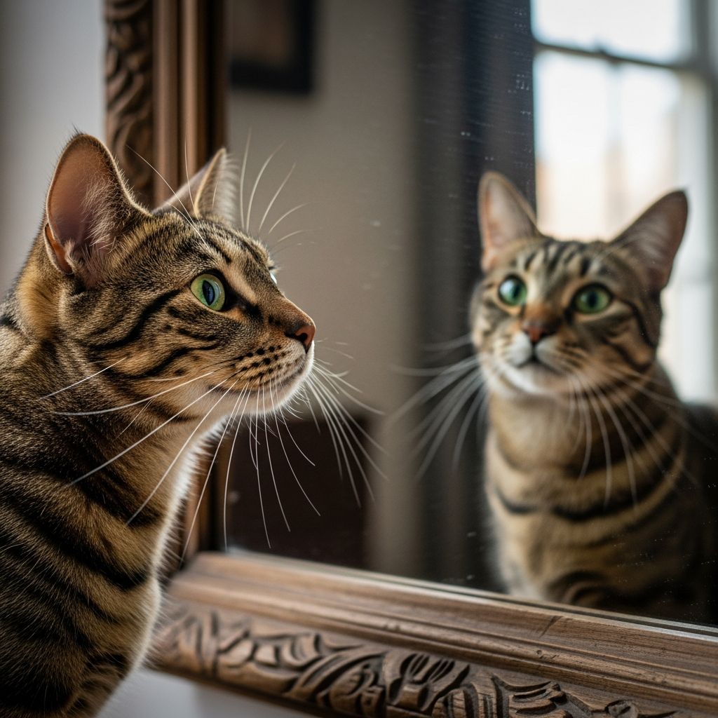 Unravel the mystery of feline mirror reactions: science reveals why cats treat reflections as intruders, playmates, or enigmas.