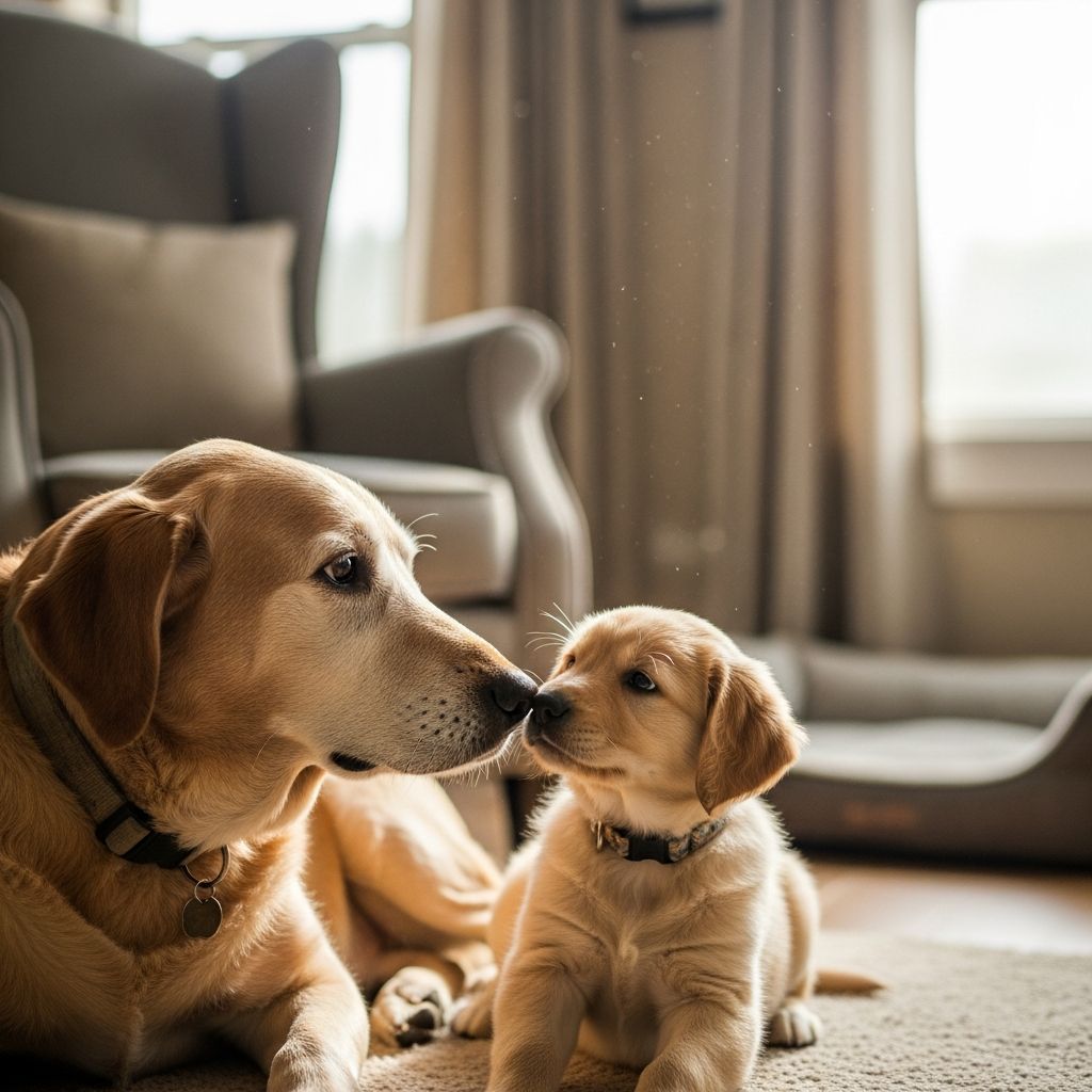 Weighing the benefits and challenges of introducing a young dog to an aging companion.